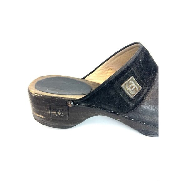 Chanel Wood Clogs Suede Black Size 37 - Picture 9 of 9